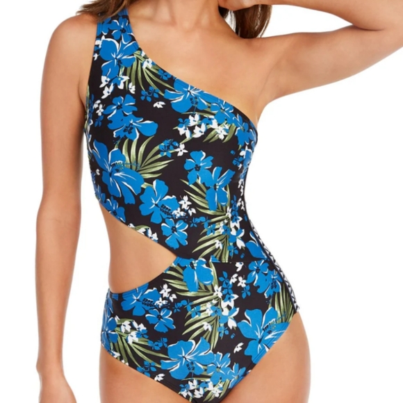 Michael Kors Floral One Piece Swimsuit Cut Out One Shoulder size 8 - Picture 7 of 9